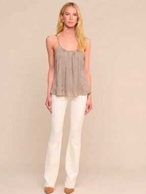 L'Agence 100% Silk Embellished Studded Taupe Silk Camisole Tank Top Size 4